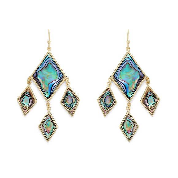 NWT ROCKSBOX Aster Cress Drop Large Dangle Earrings Gold Diamond Shaped Abalone - Picture 5 of 6